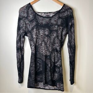 Y2K NIC+ZOE Long Sleeve Abstract Top With Removable, Button-on Cowl/Hood XS